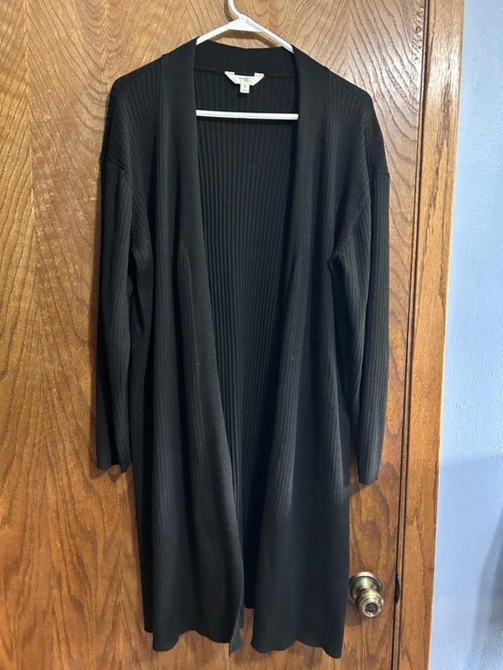 Terra & Sky 0X Black Open-Front Ribbed Long Cardigan